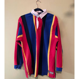 John Ashford Vintage Large Long Sleeve Vintage Collared Striped Colorblock Shirt